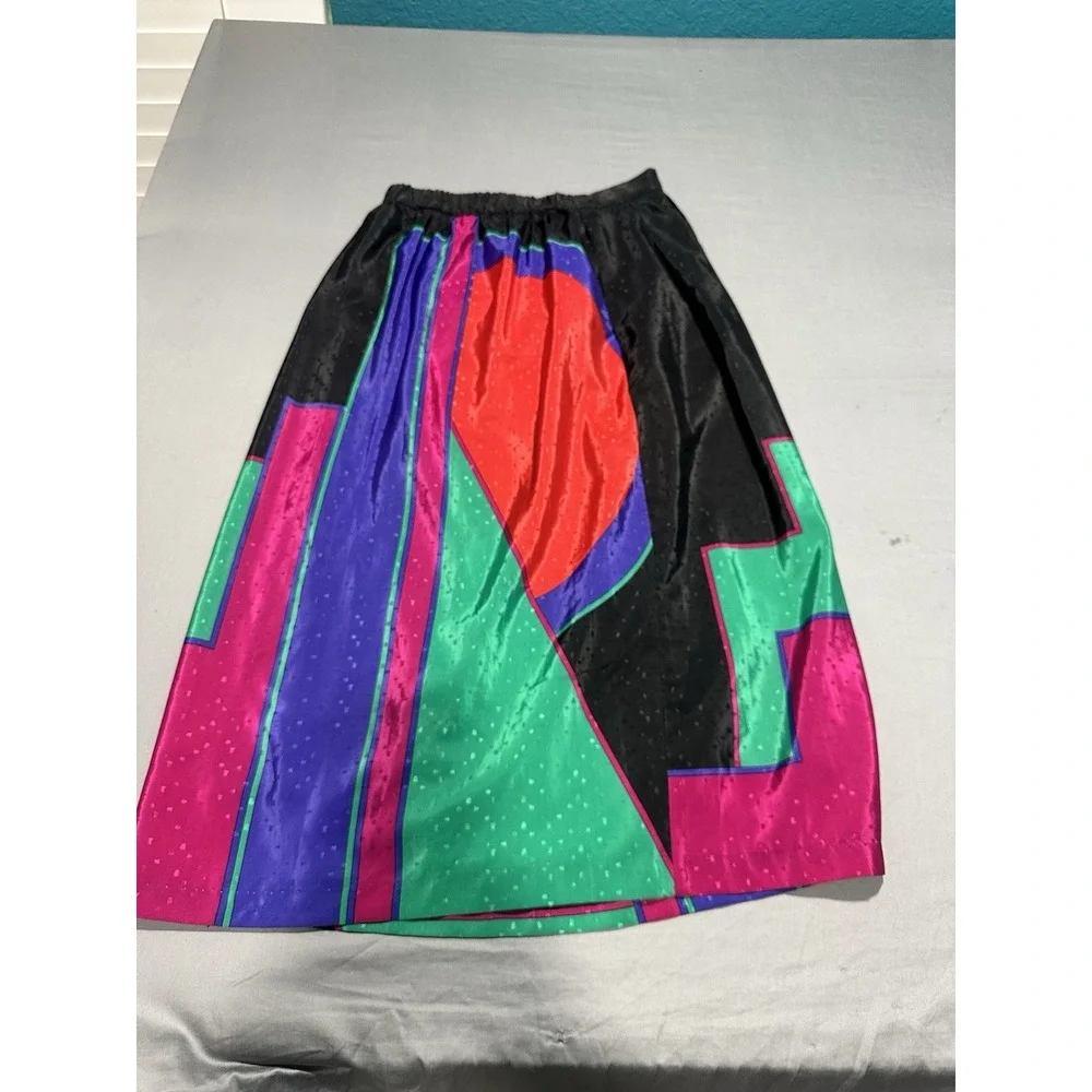 VTG 60/ 70s Retro Color Block Geometric Midi Skirt Colorful 8